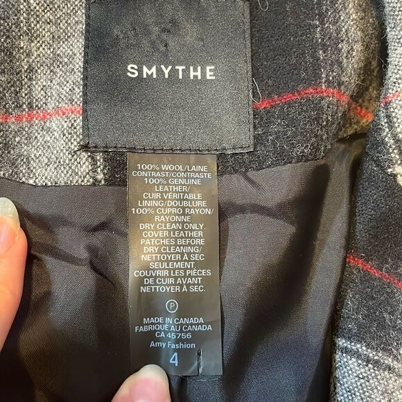 Smythe Equestrian Plaid Leather Elbow Patch Blazer Jacket 4 - Picture 6 of 10